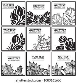 Vector set of stylish black floral background - design elements can be used for invitation, greeting cards. Floral frame