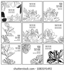 Vector set of stylish black floral background - design elements can be used for invitation, greeting cards. Floral frame