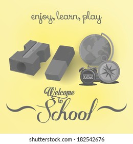 Vector Set Of Stylish Cartoon Different School Related Elements