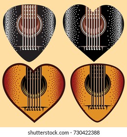 Vector set of stylish colored plectrums for guitar.