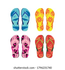 Vector set with stylish and colorful summer flip flops