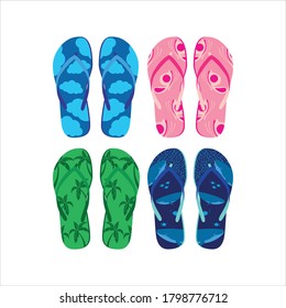 Vector set with stylish and colorful summer flip flops