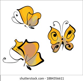 
VECTOR Set  with a
stylish  summer fashion original hand-drawn graphics sketch   with beautiful butterflies for design natural  logo 