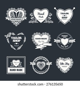 Vector set of stylish handmade logo. Illustration of vintage style sewing and tailor label.