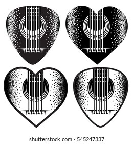 vector set of stylish monochrome plektrums for guitar