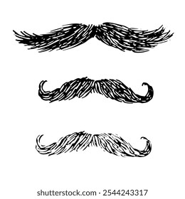 Conjunto de Vector de ilustraciones de bigote con estilo, con estilos clásicos y de manillar. Los bocetos en blanco y negro capturan el encanto vintage, para la marca de la barbería, temas de aseo o decoración caballerosa