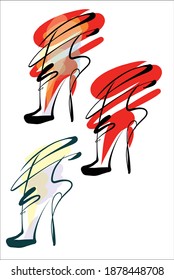 
VECTOR Set with a
stylish  original hand-drawn sketch graphics with beautiful shoes for fashion design logo 