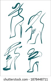 
VECTOR Set with a
stylish  original hand-drawn sketch graphics with beautiful shoes for fashion design logo 