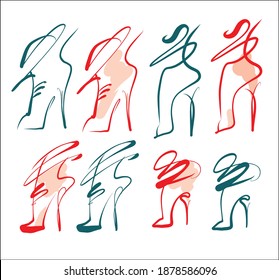 
VECTOR Set with a
stylish  original hand-drawn sketch graphics with beautiful shoes for fashion design logo 