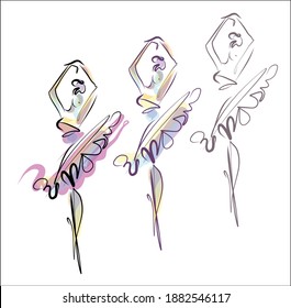 
VECTOR Set with a
stylish  fashion original hand-drawn graphics sketch   with beautiful young ballerina for design art ballet logo 