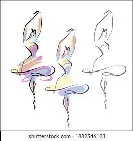 
VECTOR Set with a stylish  fashion original hand-drawn graphics sketch   with beautiful young ballerina for design art ballet logo 
