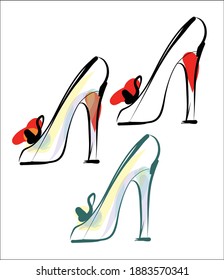 
VECTOR-Set mit
stylische originale, handgezeichnete Skizzengrafik mit schönen Schuhen für das Modedesign-Logo 