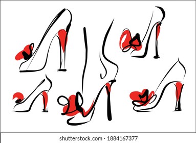 
VECTOR-Set mit
stylische originale, handgezeichnete Skizzengrafik mit schönen Schuhen für das Modedesign-Logo 