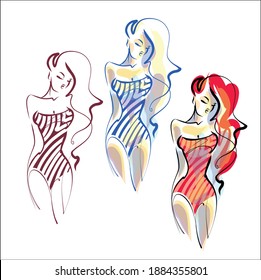 
VECTOR Set with a
stylish  fashion original hand-drawn graphics sketch   with beautiful young girl in bikini for design sport are fitness  logo 

