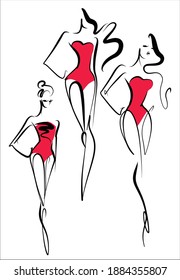 
Conjunto de vectores con un
elegante  boceto de gráficos dibujado a mano original de la moda   con una hermosa joven en bikini para el deporte de diseño es el logo para el fitness 
