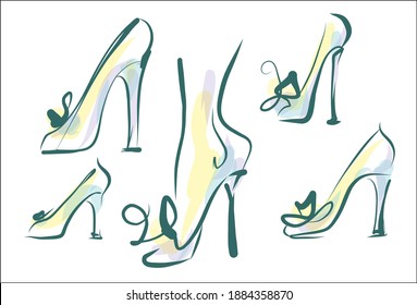 
VECTOR set  with a
stylish  original hand-drawn sketch graphics with beautiful shoes for fashion design logo 