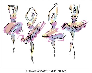 
VECTOR Set with a
stylish  fashion original hand-drawn graphics sketch   with beautiful young ballerina for design art ballet logo 