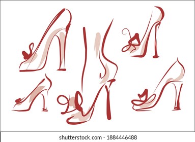 
Conjunto de VECTOR con un
diseño original de dibujos gráficos dibujados a mano con hermosos zapatos para el logotipo de diseño de moda 