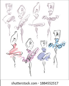 
VECTOR Set with a
stylish  fashion original hand-drawn graphics sketch   with beautiful young ballerina for design art ballet logo 