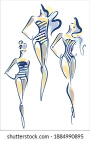 
Conjunto de vectores con un
elegante  boceto de gráficos dibujado a mano original de la moda   con una hermosa joven en bikini para el deporte de diseño es el logo para el fitness 
