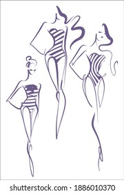 
VECTOR Set with a
stylish  fashion original hand-drawn graphics sketch   with beautiful young girl in bikini for design sport are fitness  logo 
