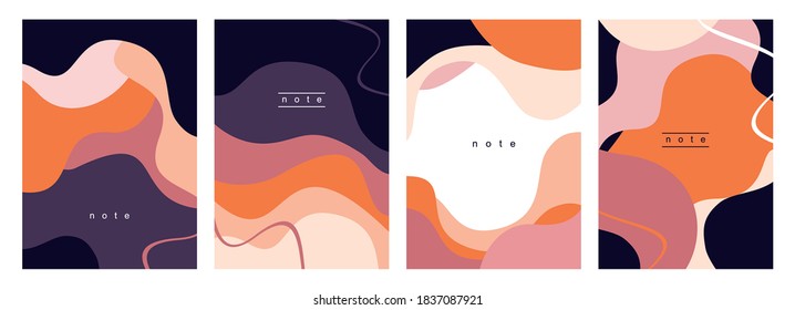 Vector set of stylish simple Notepad cover designs with colored abstract cut shapes. Universal trend templates for brochures, catalogs, certificates. Decorative posters with smooth lines of landscapes