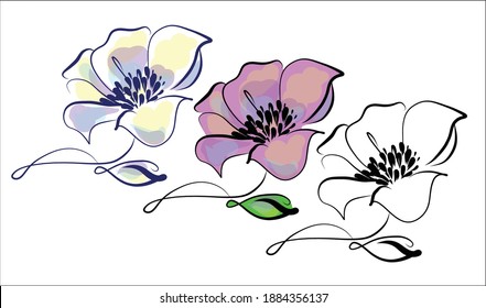 
VECTOR Set with a
stylish  summer original hand-drawn sketch graphics  with beautiful flower poppy are tulip for floral design logo are holiday postcard