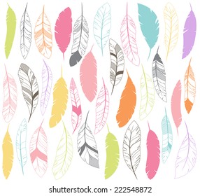 Vector Set of Stylized or Abstract Feathers and Feather Silhouettes