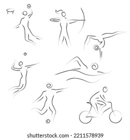 vector set of stylized athletes; design for fashion and poster prints, sticker, sporting events