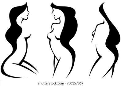 Vector set stylized beautiful women silhouettes