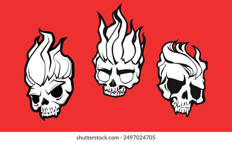 Vector set of stylized black and white skulls isolated on background: exclusive design for your creative projects. Ideal for creating vivid designs, graphic projects, illustrations and merchandising.