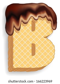 Vector set of stylized characters consisting of stacked layers of wafers with chocolate cream flowing down from the top. Letter B