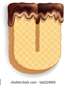 Vector set of stylized characters consisting of stacked layers of wafers with chocolate cream flowing down from the top. Letter U