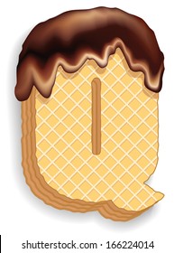 Vector set of stylized characters consisting of stacked layers of wafers with chocolate cream flowing down from the top. Letter Q