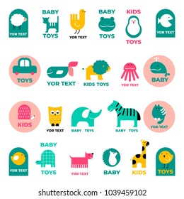 Vector set of stylized characters and symbols. whale, bear, hedgehog, giraffe kids. It can be used as a logo for children s products and services. As a poster, postcard invitation.