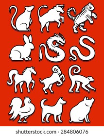 Vector Set Of Stylized Chinese Zodiac Signs