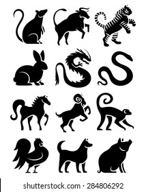 Vector Set Of Stylized Chinese Zodiac Signs svg