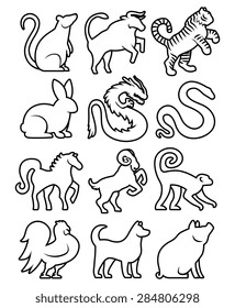 Vector Set Of Stylized Chinese Zodiac Signs