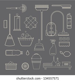 Vector set of stylized cleaning tools icons