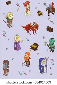 vector set of stylized fantasy characters