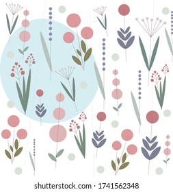 Vector set of stylized flowers and berries in retro style.