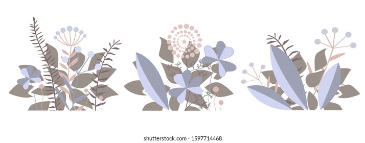 Vector set of stylized flowers bouquets.