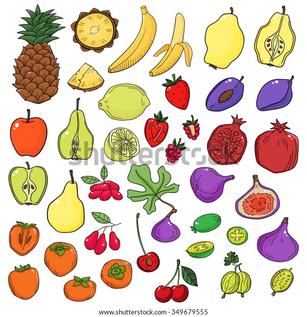 Vector Set Stylized Fresh Cute Fruits Stock Vector (Royalty Free ...