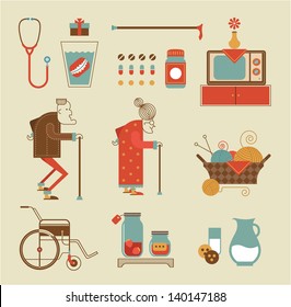 Vector set of stylized granny icons