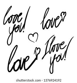 Vector set with stylized hearts design love you
