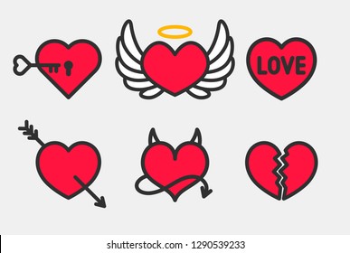 Vector set with stylized hearts. Original symbols for your design.