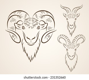 Vector set of stylized image of goat