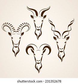 Vector set of stylized image of goat