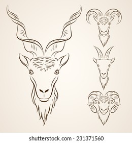 Vector set of stylized image of goat