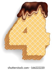 Vector set of stylized  numerals consisting of stacked layers of wafers with chocolate cream flowing down from the top. 	Number 4